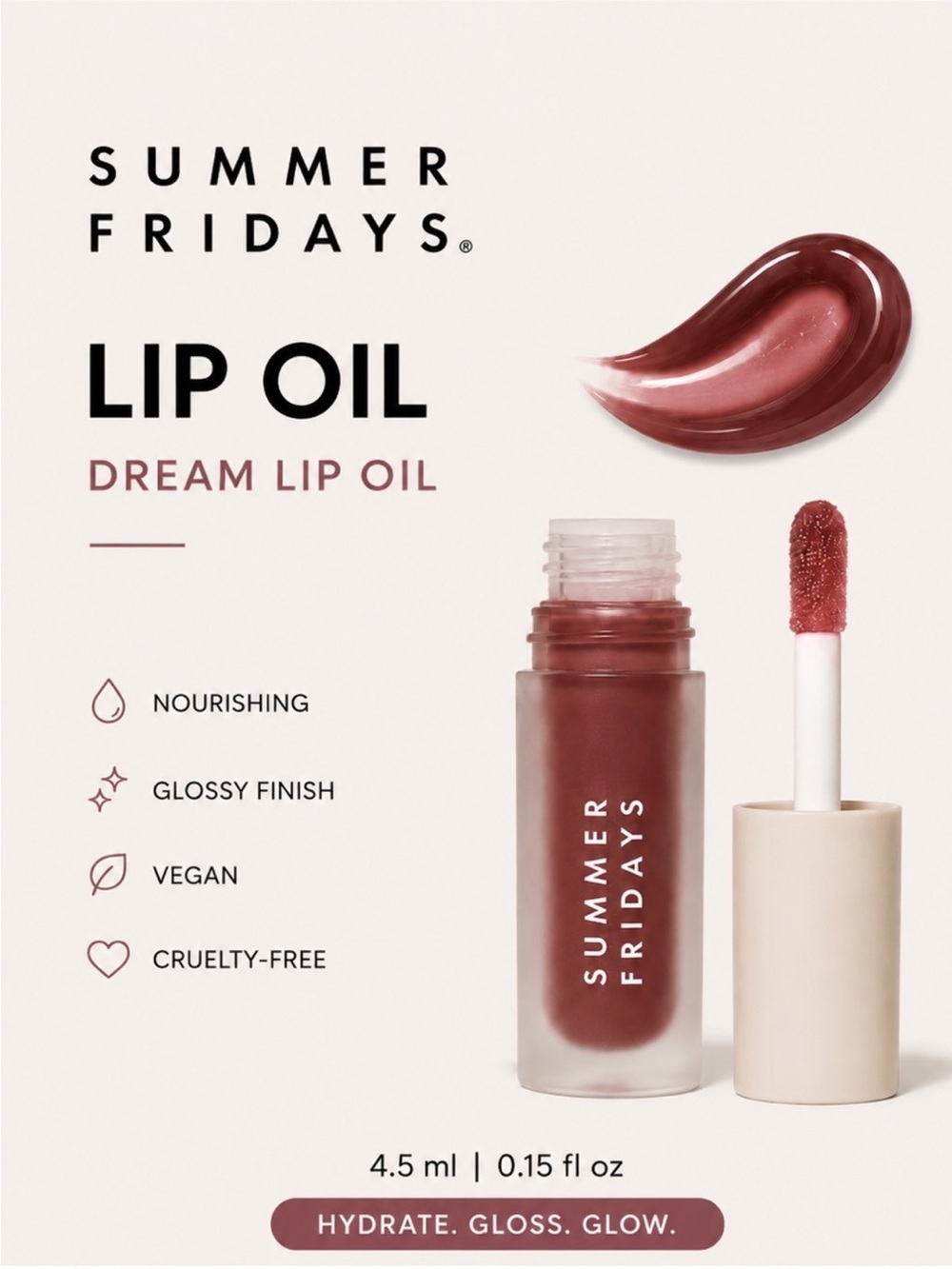 Summer Fridays Dream Lip Oil —
Rose Brown Gloss